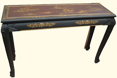44  inch Wide Dragon claw Oriental table with glass top in two tone hand painted lacquer.