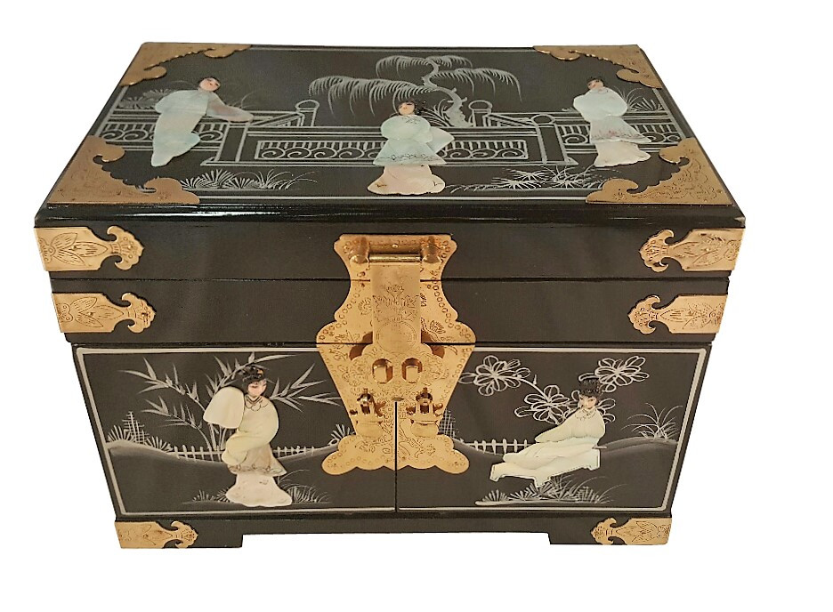 Mother of Pearl Black  Flower Jewelry Box 