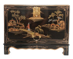 27" Wide Oriental trunk in black lacquer with Hand painted landscape