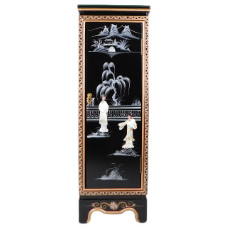 Oriental Lacquer Pedestal With Pearl Inlay in Black
