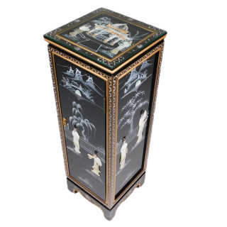 Oriental Lacquer Pedestal With Pearl Inlay in Black