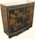32  inch Wide slant front Oriental cabinet with glass top and shelf at Import direct pricing.