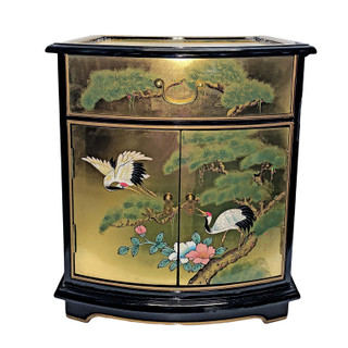 Oriental End Table Painted Cranes And Gold Leaf