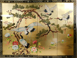 Chinese wall plaques hand painted cranes and pine tree design on rich gold leaf background