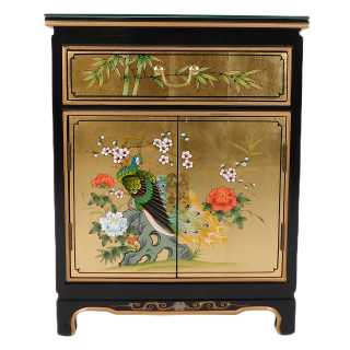 Oriental Cabinet In Rich Gold Leaf And Hand Painted Peacock