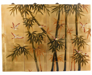 Modern Chinese Wall Hanging Hand Painted Bamboo On Gold Leaf
