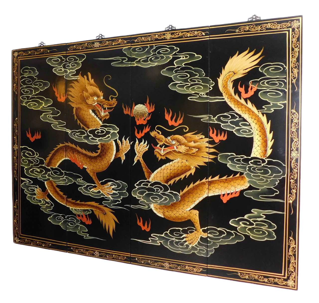 Asian online Paper Scroll Painting Wall Art Yellow Dragon Large 16x52