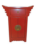 21  inch H. Antique red lacquer Oriental Cabinet with drawer and two doors. Solid Emwood and Big iron .