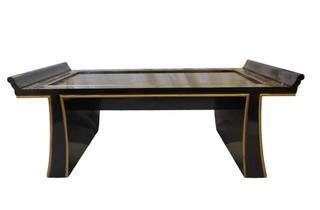 42" Oriental Coffee Table With High Gloss Lacquer and Gold Landscape in Black