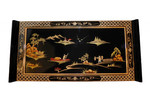 42  inch wide Oriental coffee table with wing top , Shiny Black finish and Rich gold art.