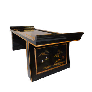 42" Oriental Coffee Table With High Gloss Lacquer and Gold Landscape in Black
