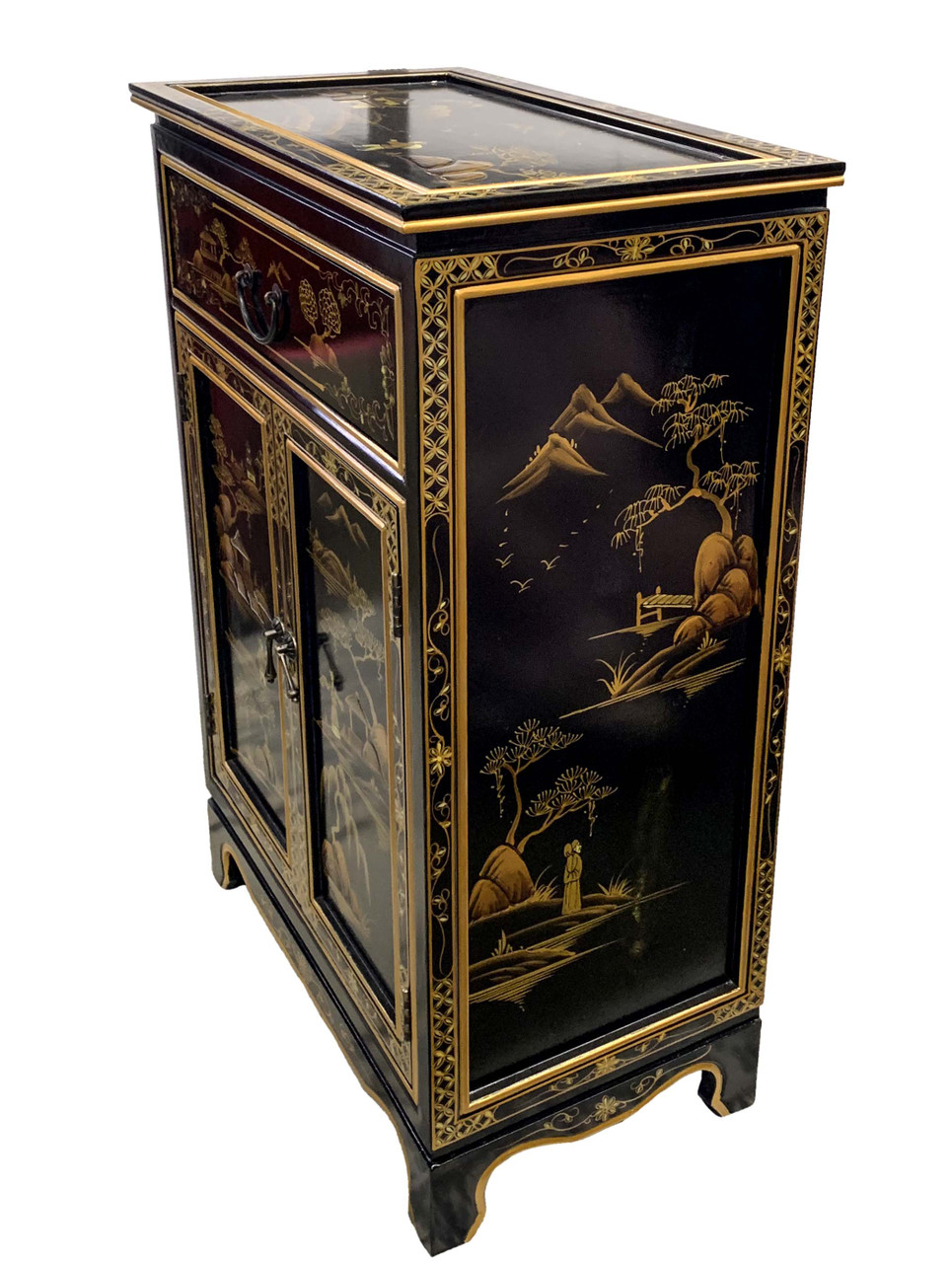 Black Lacquer Japanese Shoe Cabinet