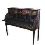 48  inch wide  Oriental roll top desk is hand painted in Antique black and rich gold landscape art.