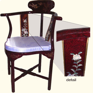 Oriental corner chair hand inlaid mother of pearl with removable silk cushion at import direct prici