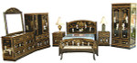 8 Pc. Oriental Bedroom set in shiny black and pearl inlays at import direct pricing.