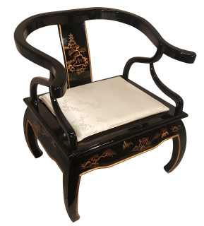 Shiny Black Arm Chair with hand-painted gold landscape