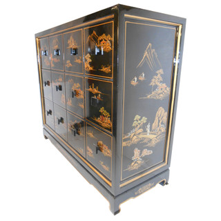 Oriental Chest of Drawers With landscape design in Black