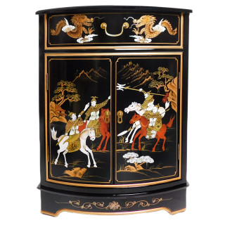 32 high.Oriental Cabinet with Round Front Hand Painted Black Lacquer