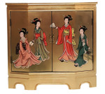 Gold Leaf Slant Front Cabinet with Geishas