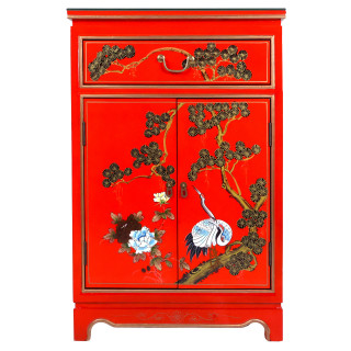 Oriental Shoe Cabinet Hand Painted Red Lacquer 24" W