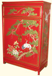 36  inches  high Oriental cabinet hand painted Cranes on red lacquer with drawer,shelf and more. Import direct p