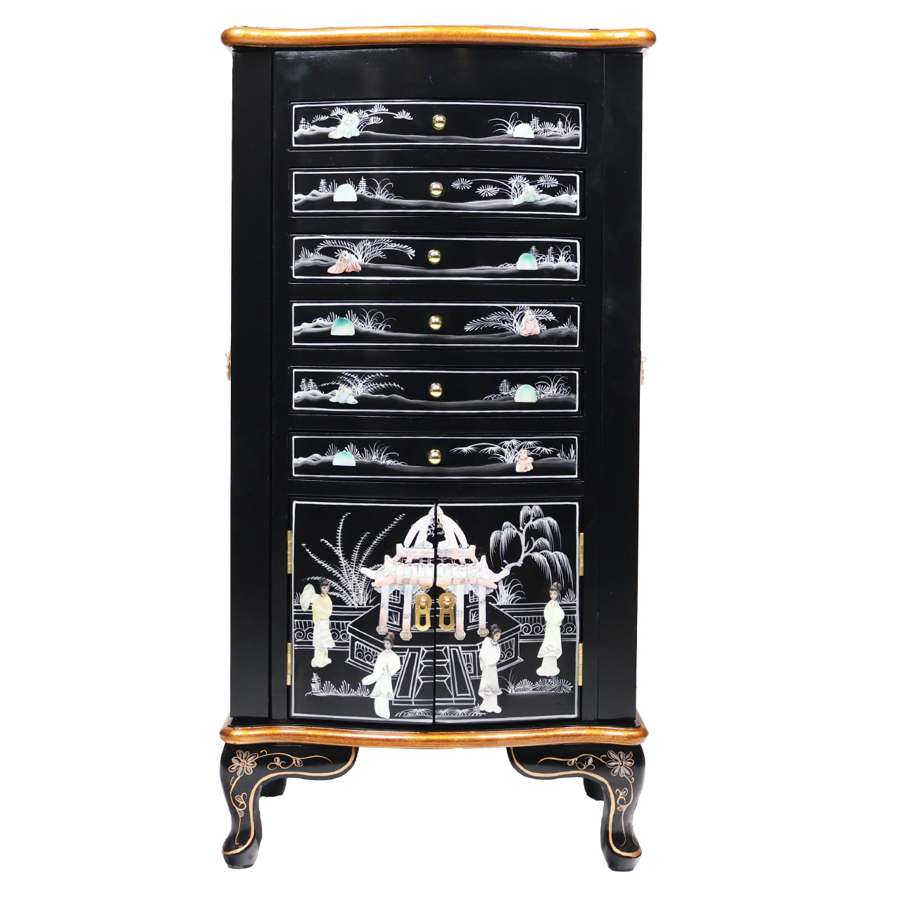 Oriental Jewelry Armoire Black Lacquer with Mother of Pearl Inlaid 39 H Oriental Furniture Warehouse Chinese Asian Styles