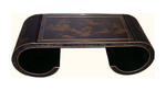 36  inch  wide  Oriental Coffee Table, Antique Black with scroll legs & glass top at import direct pricing.