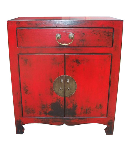 Elmwood Oriental Cabinet in Red Lacquer with 2 Doors and Shelf 27''H ...
