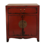Chinese 2-Door Red Lacquer Cabinet with Drawer & Shelf