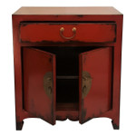 Handmade Oriental Red Lacquer End-table with Shelf
