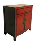 27" H Red Lacquer Chest with drawer, 2 Doors and Shelf