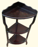 Oriental corner shelf is made of mahogany in deep rich red stain. Import direct pricing.