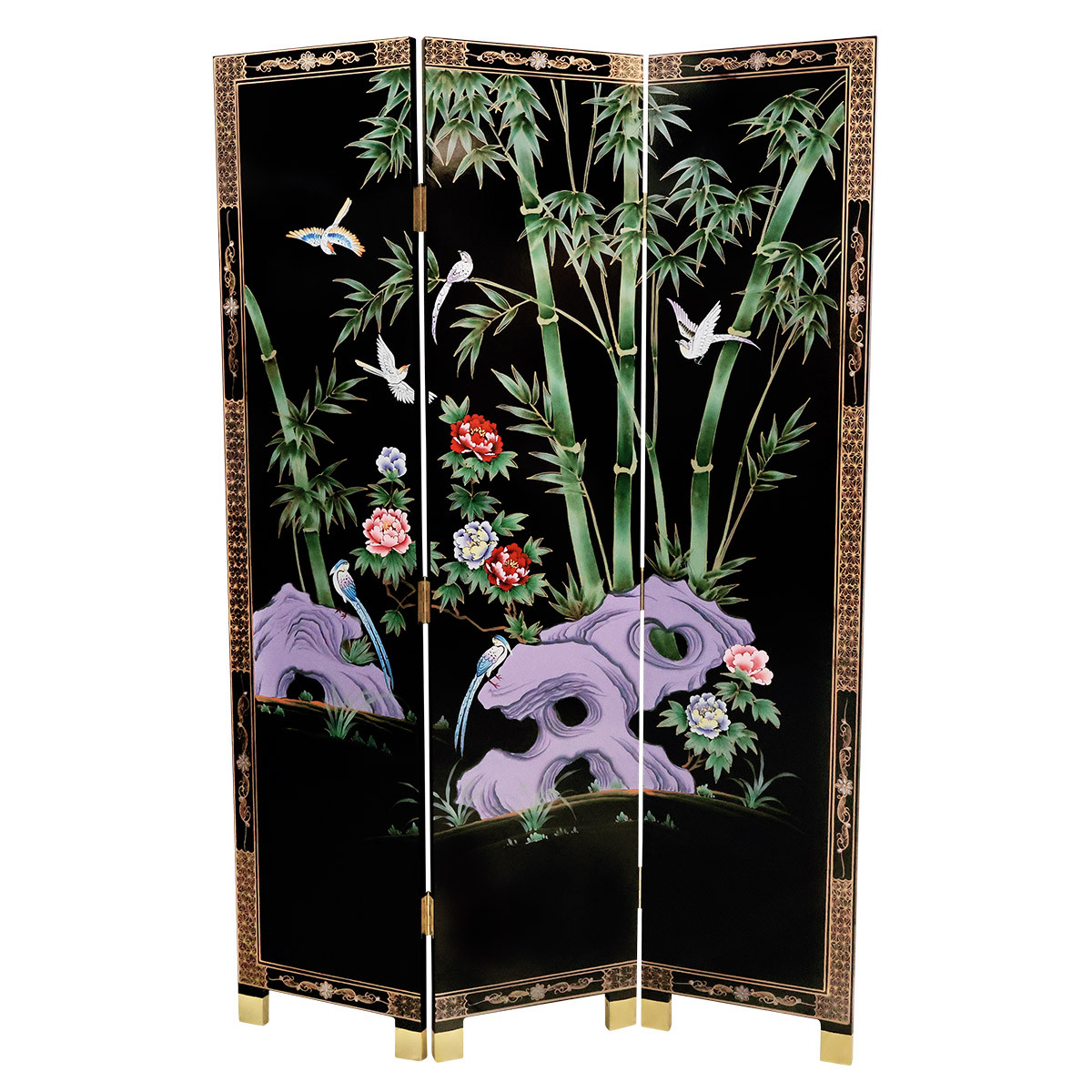 Oriental Furniture Warehouse Chinese Folding Floor Screen in Black