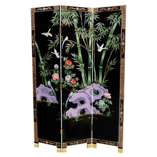 Oriental Floor Screen Black Lacquer Bamboo Forest
