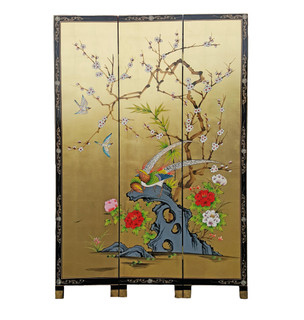 Oriental Folding Screen Gold Leaf Painted Pheasant