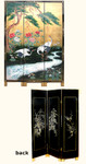 Three panel 72 inch tall hand painted  cranes and pine tree design Chinese lacquer oriental screen