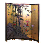 4 Panel 72   inches  high Gold leaf & hand Painted bamboo oriental floor screen and room divider.