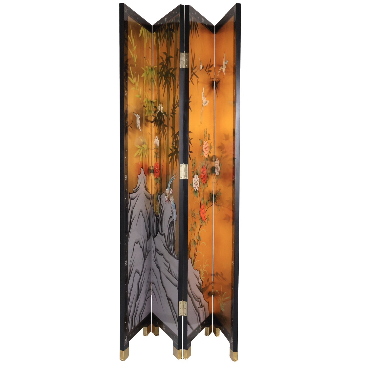 72" H. Oriental Room Divider Hand Painted Bamboo on Gold Leaf - Thumbnail 5