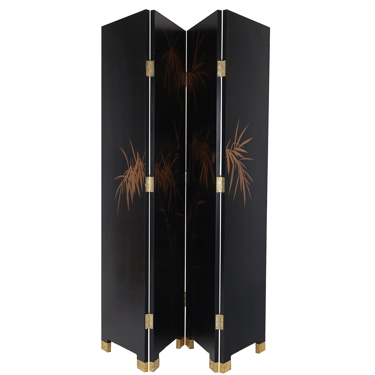 72" H. Oriental Room Divider Hand Painted Bamboo on Gold Leaf - Thumbnail 2
