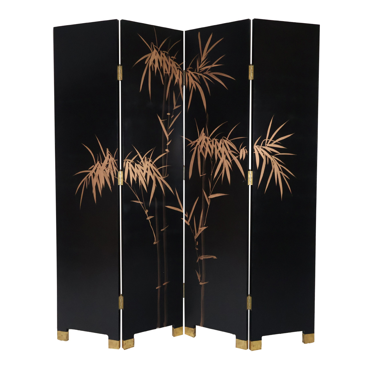 72" H. Oriental Room Divider Hand Painted Bamboo on Gold Leaf - Thumbnail 4