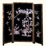 69  inches  high. Mother of Pearl inlaid Japanese floor screen at import direct pricing.