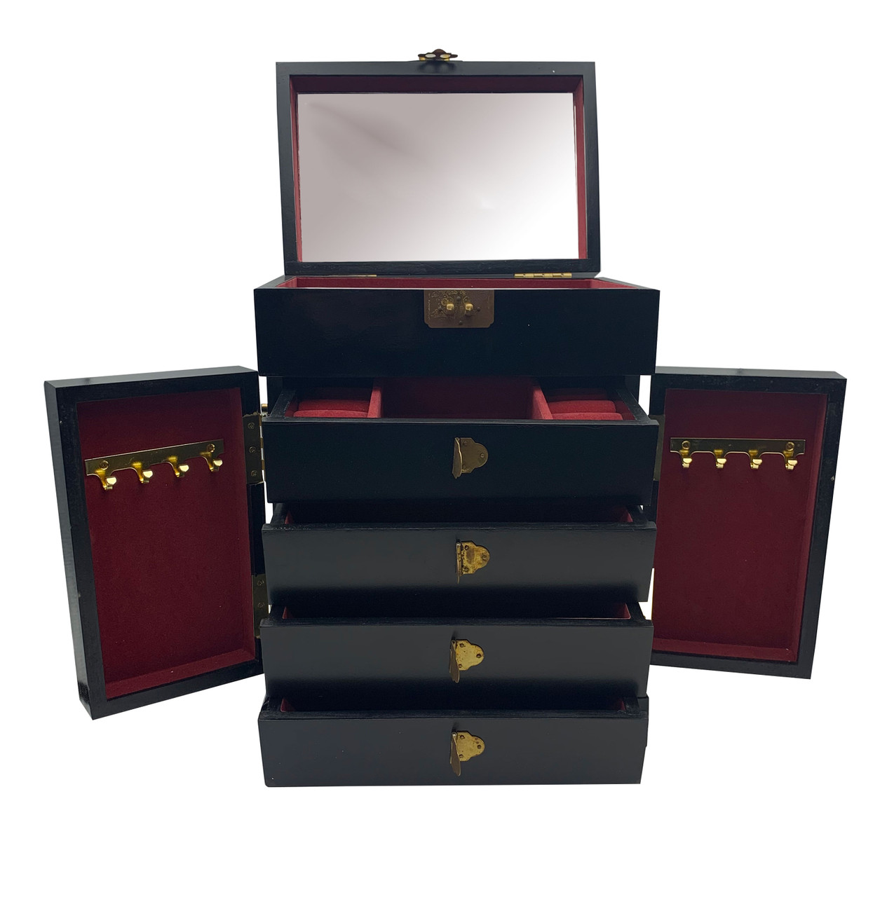 black jewelry box with drawers