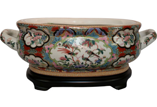 Rose medallion Chinese porcelain centerpiece with handles
PDGC9P16A