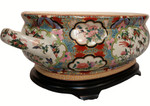 Rose medallion Chinese porcelain centerpiece with handles