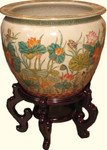 Hand painted Water lily 14 inch  Chinese porcelain fishbowl planter for indoor or outdoor use!