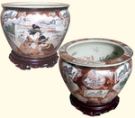 12 Inch Chinese porcelain fishbowl with 3 painted Geishas