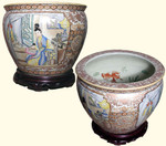 14 inch hand painted Chinese porcelain fishbowl with Geisha with child design.