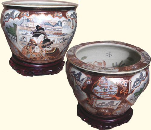 Oriental porcelain fishbowl in three Geishas Design