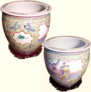 Jingdezhen Oriental porcelain fishbowl planter for indoor or outdoor use.