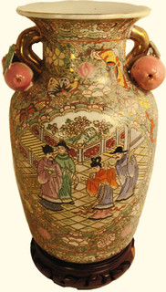 Hand painted Chinese Porcelain peach-handle vase. Import direct pricing!